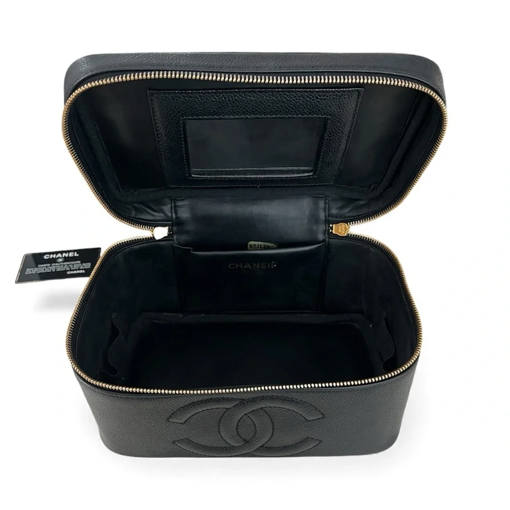 CHANEL Rare 1997 Mirrored Vanity Cosmetic Case / Make Up Bag / Caviar Leather - Picture 14 of 16